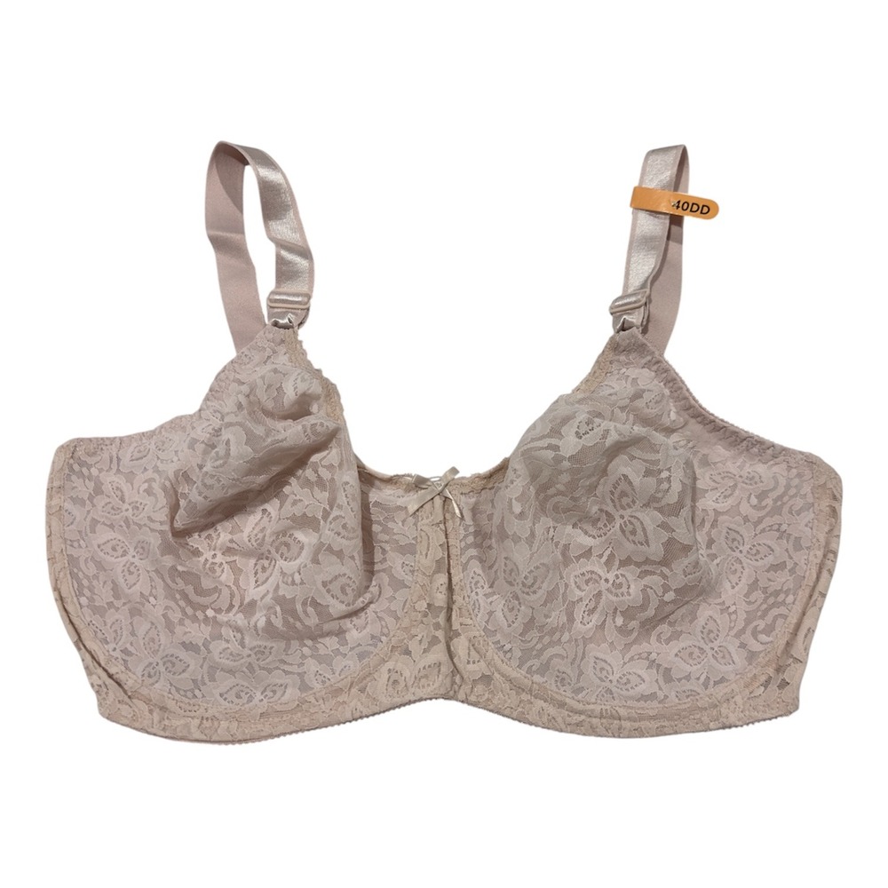 Bali Lace Desire Underwire Bra 3432 Nude Beige Floral Unlined 40DD